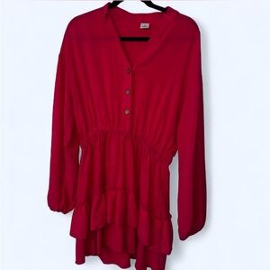 Red Button-Up Blouse